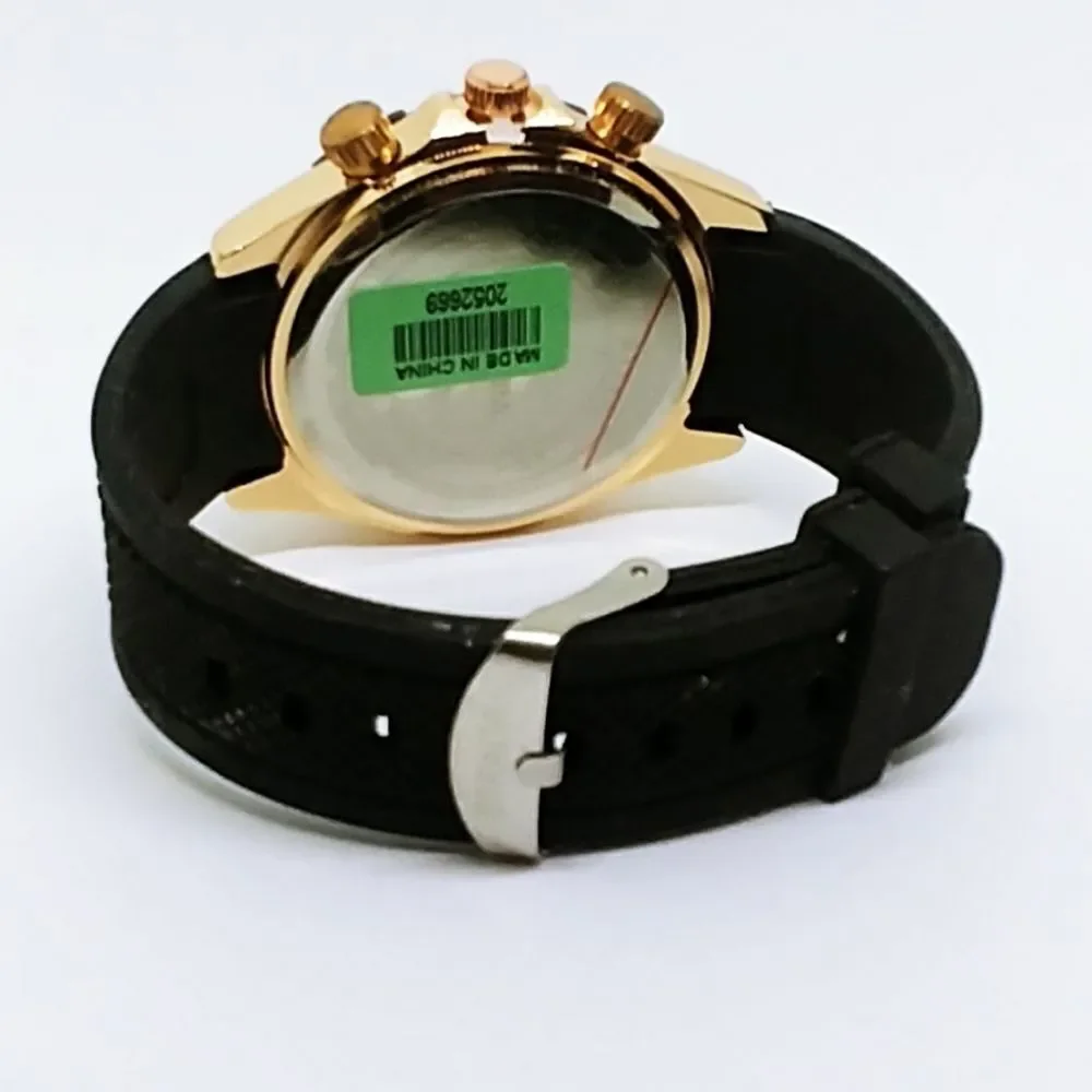 STRADA Watch ION Plated RG Silicone Band Black